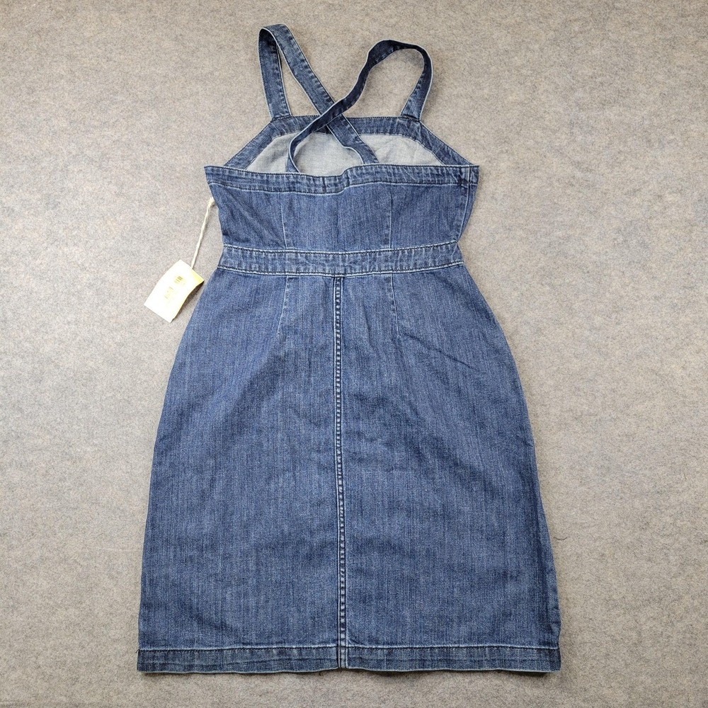 Denim Dress Womens 6 Blue Sleeveless Square Neck Pockets Knee Length Sundress